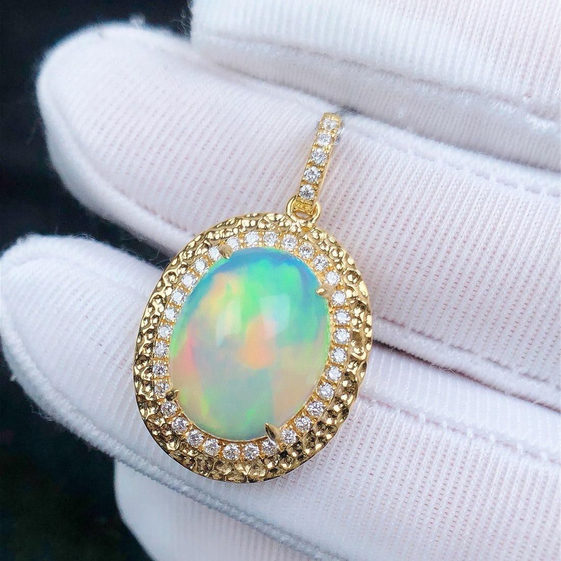 14k Gold 4.74 Ctw Natural Opal & Diamond Pendant( Without Chain ) - 3