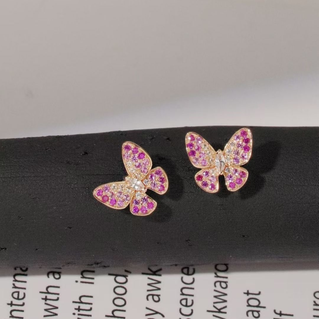 14k Gold 0.6 Ct Natural Sapphire & Butterfly Earrings - 4