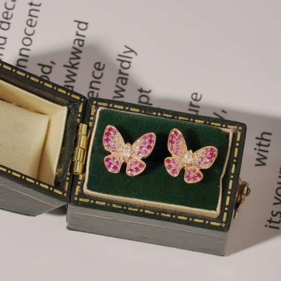 14k Gold 0.6 Ct Natural Sapphire & Butterfly Earrings - 5