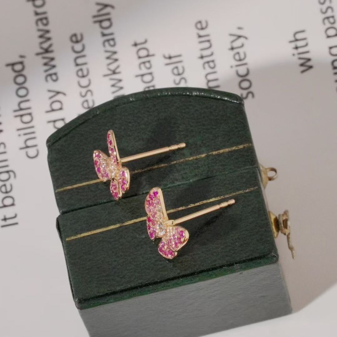 14k Gold 0.6 Ct Natural Sapphire & Butterfly Earrings - 6
