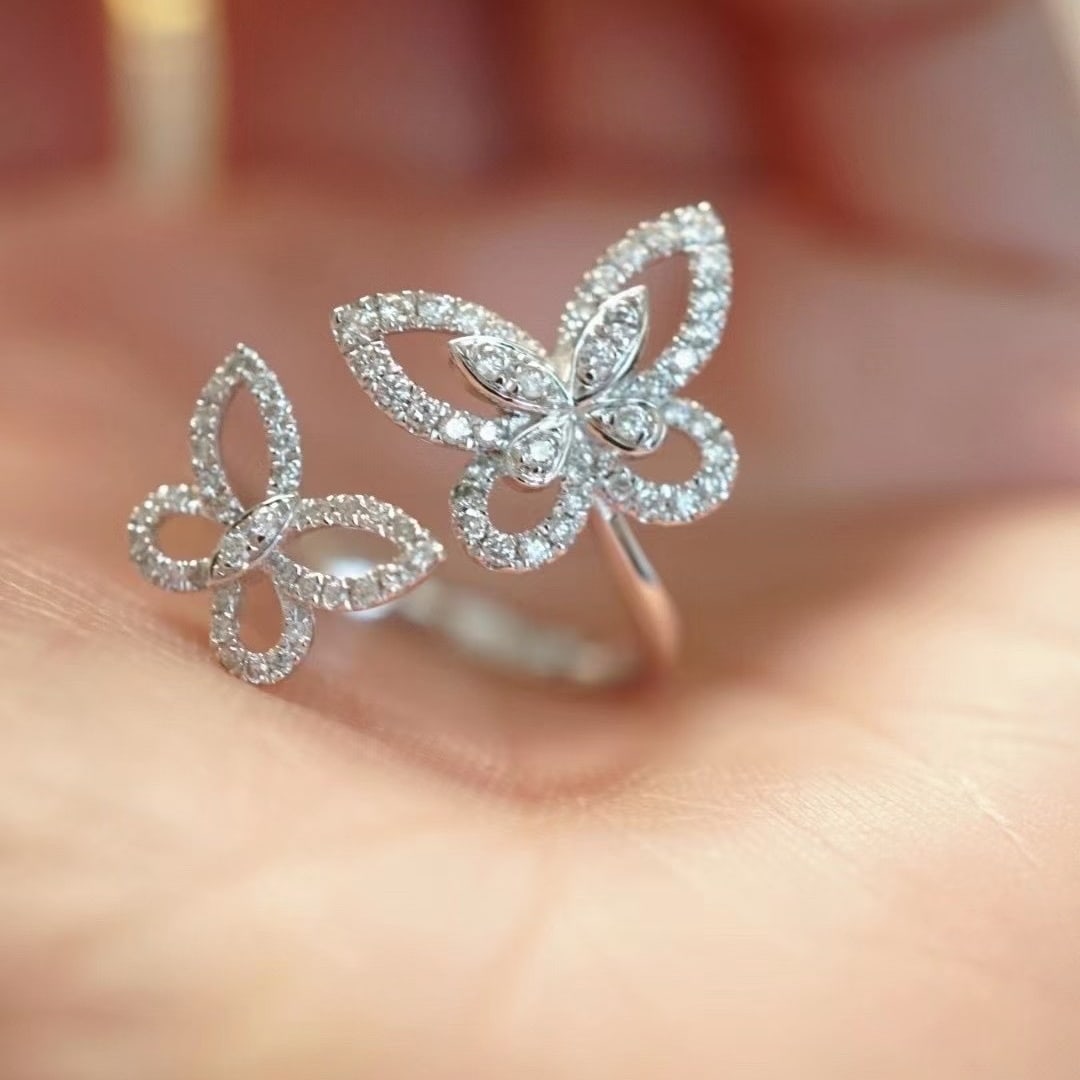 14k Gold 0.37 Ct Natural H Diamond & Butterfly Ring: Ref:231073077 // gold content:14k gold // ring size:7. 25us // // main gemstone:diamond // shape:round // carat weight:0. 37ct // clarity grade:vs-si // color:h // treatment:natural // cut grade:g //
