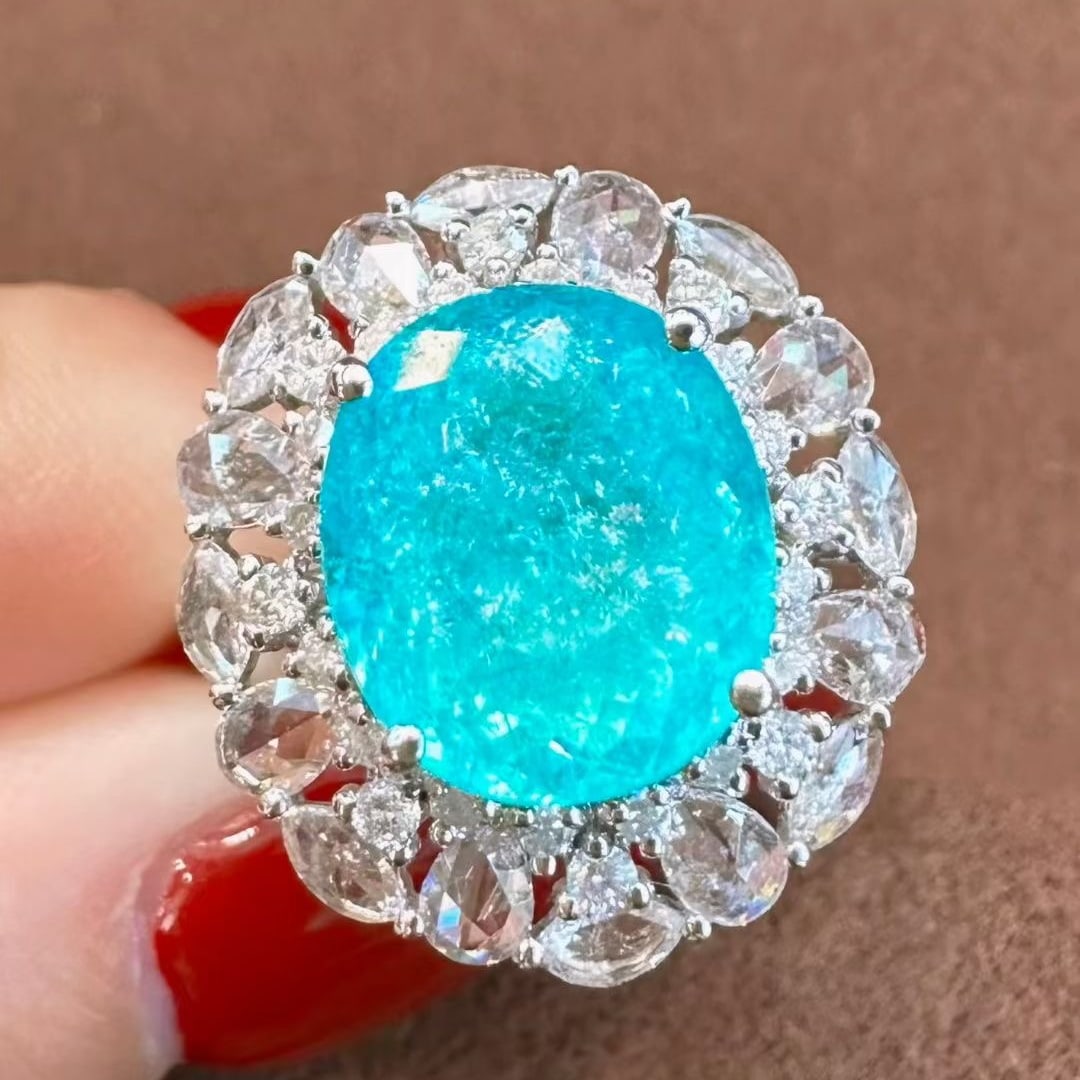 14k Gold 5.53 Ctw Natural Paraiba Tourmaline & Diamond Ring/pendant( Without Chain ) - 2