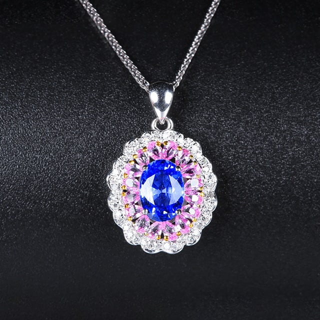 14k Gold 1.27 Ctw Natural Sapphire & Diamond Pendant( Without Chain ): Ref:231073094 // gold content:14k gold // main gemstone:sapphire // shape:oval // carat weight:1. 15ct // color:blue // treatment:natural // // adjacent gemstone 2 : diamond // number of stones:40 //