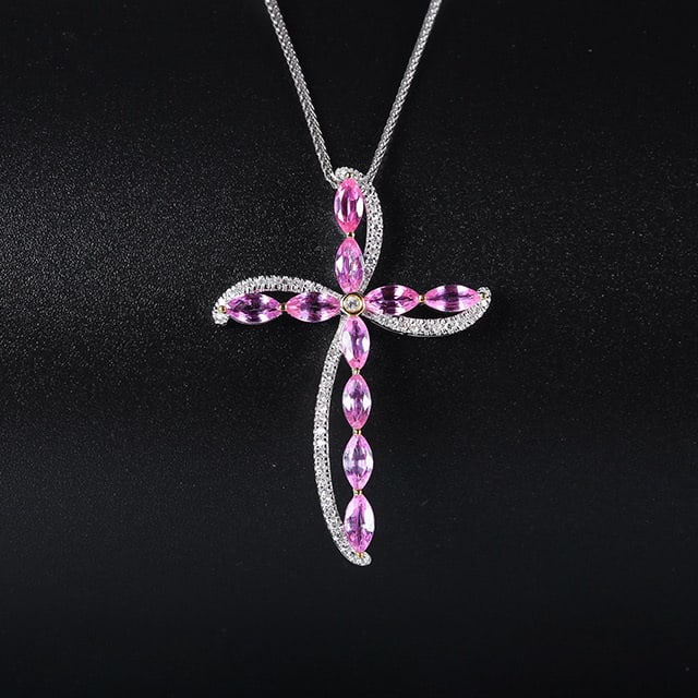 14k Gold 2.07 Ctw Natural Sapphire & Diamond Pendant( Without Chain ): Ref:231073098 // gold content:14k gold // main gemstone:sapphire // shape:marquise // carat weight:1. 9ct // color:pink // treatment:natural // // adjacent gemstone 2 : diamond // number of stones:56 