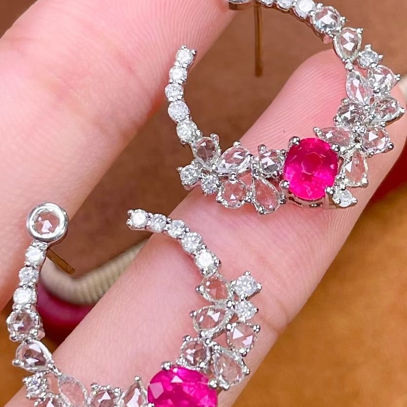 14k Gold 1.3 Ct Natural Ruby & Diamond Earrings - 7