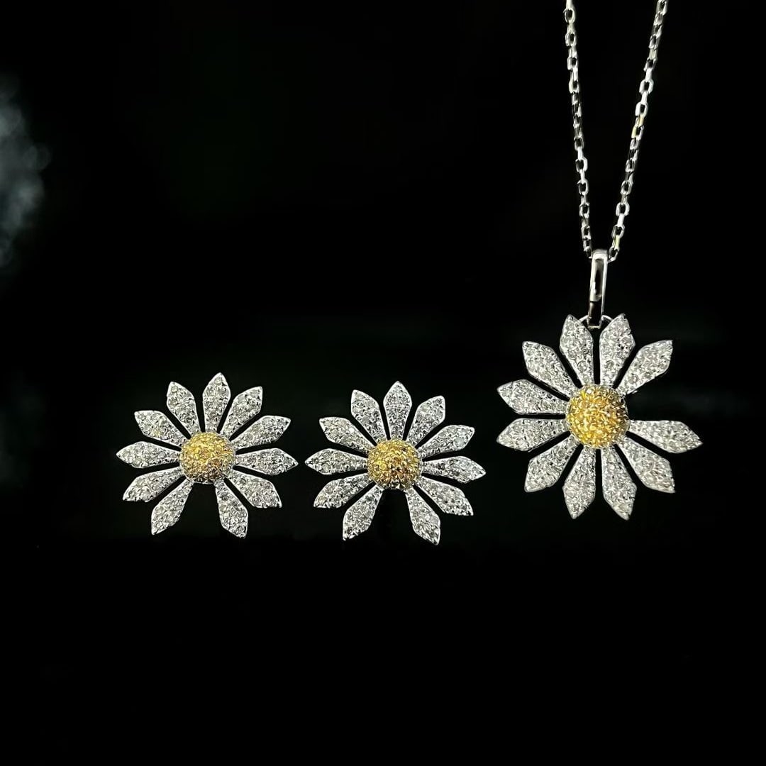 14k Gold 1.24 Ctw Natural Color Diamond & Flowers Jewelry Set: Ref:231073149 // gold content:14k gold // earrings // main gemstone:diamond // shape:round // carat weight:0. 74ct // clarity grade:vs-si // color:color // treatment:natural // cut grade:g // //