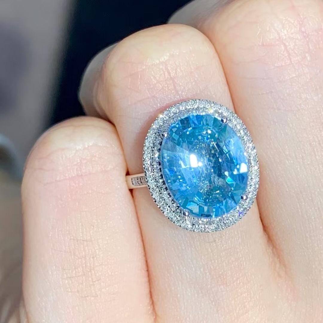 14k Gold 4.35 Ct Natural Aquamarine & Diamond Ring - 6