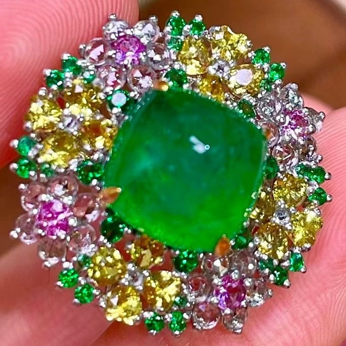 14k Gold 16.2 Ctw Vivid Green Natural Emerald & Sapphire & Tsavorite Earrings - 4