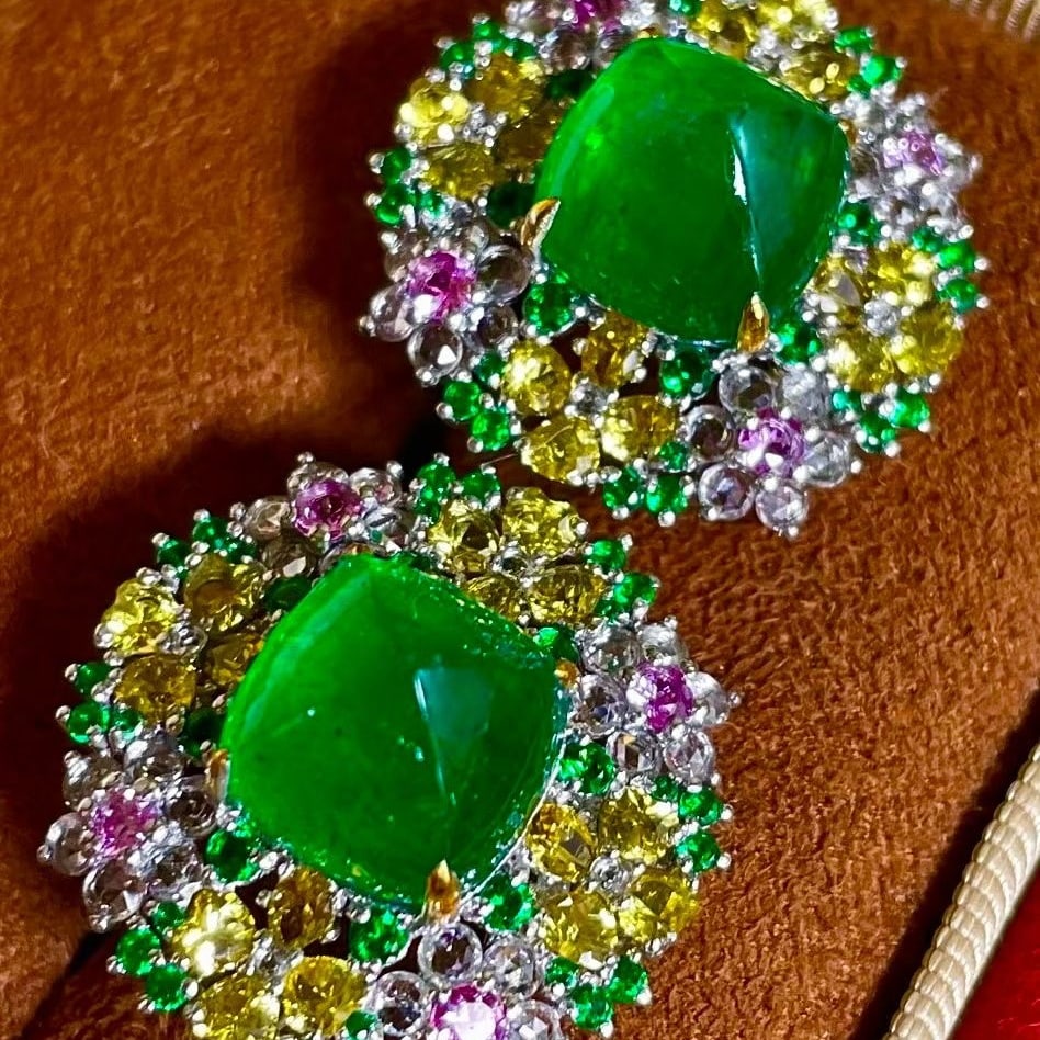14k Gold 16.2 Ctw Vivid Green Natural Emerald & Sapphire & Tsavorite Earrings - 6