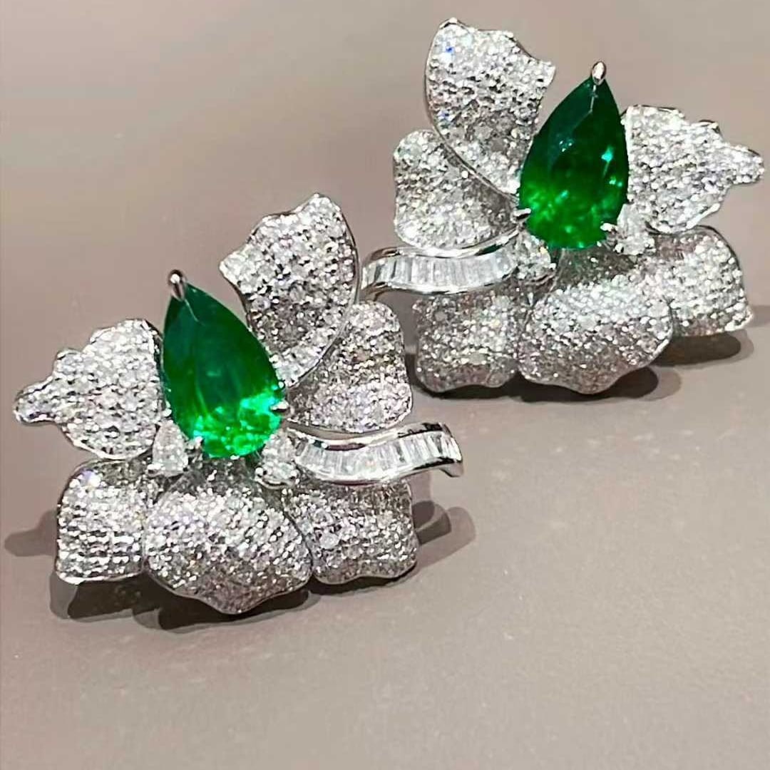 14k Gold 3.05 Ctw Vivid Green Natural Emerald & Diamond Earrings - 3