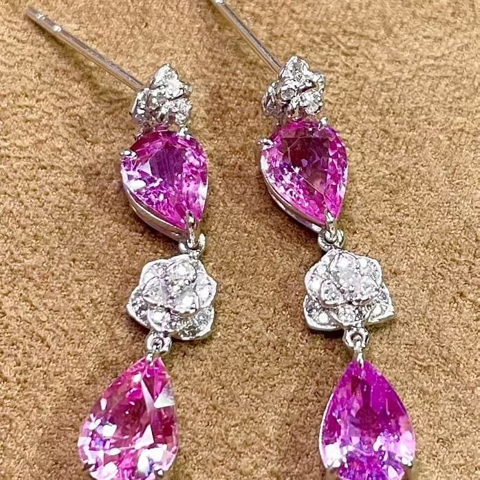 14k Gold 3.06 Ct Natural Sapphire & Diamond Earrings: Ref:231073182 // gold content:14k gold // main gemstone:sapphire // shape:pear // carat weight:3. 06ct // color:purple // treatment:natural // // adjacent gemstone 2 : diamond // number of stones:46