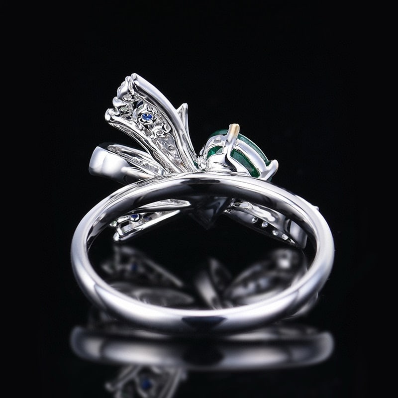 14k Gold 0.6 Ctw Vivid Green Natural Emerald & Diamond Ring - 5
