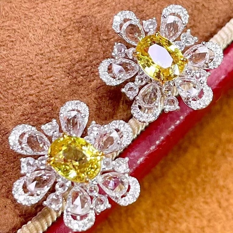 14k Gold 1.5 Ct Natural Sapphire & Diamond & Sapphire Earrings - 2