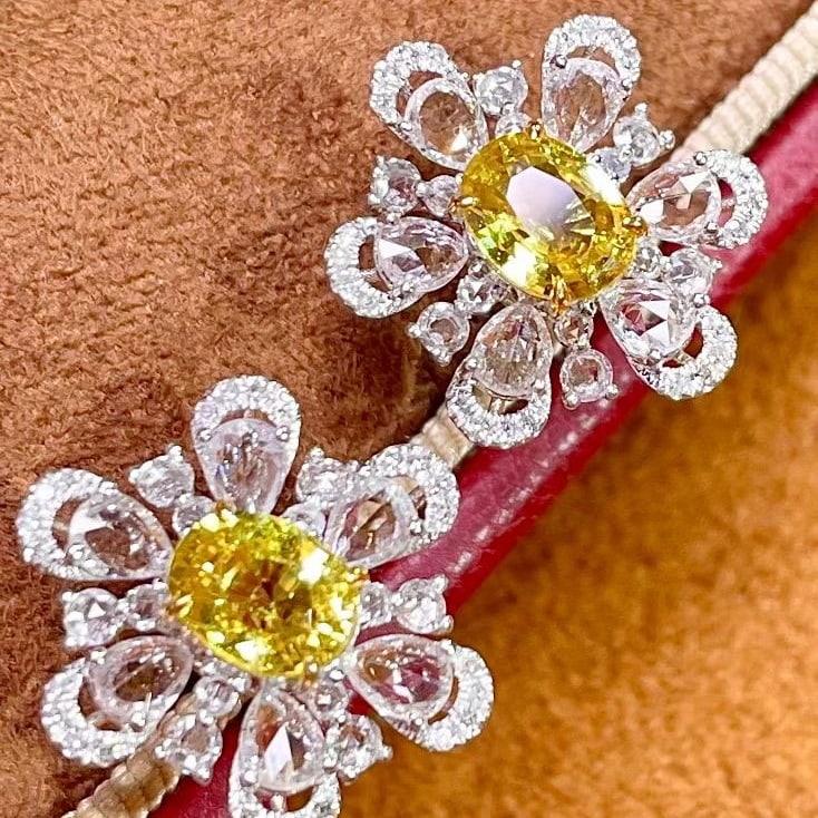 14k Gold 1.5 Ct Natural Sapphire & Diamond & Sapphire Earrings - 3