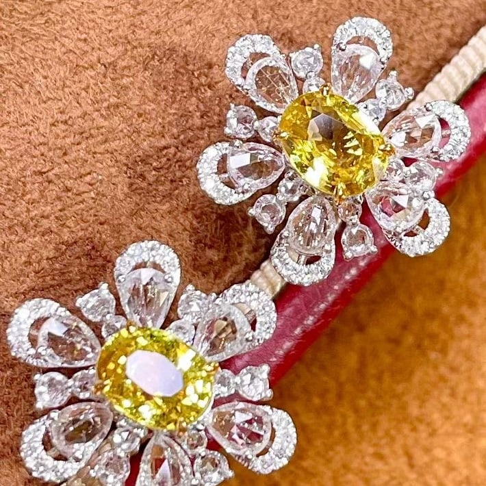 14k Gold 1.5 Ct Natural Sapphire & Diamond & Sapphire Earrings - 4