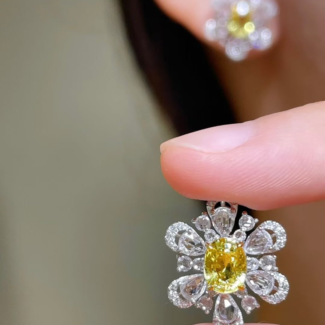 14k Gold 1.5 Ct Natural Sapphire & Diamond & Sapphire Earrings - 5