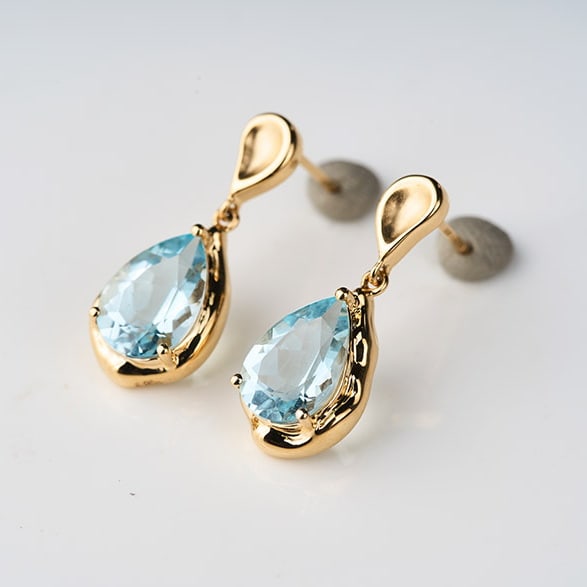 14k Gold 3.42 Ct Natural Aquamarine Earrings - 3