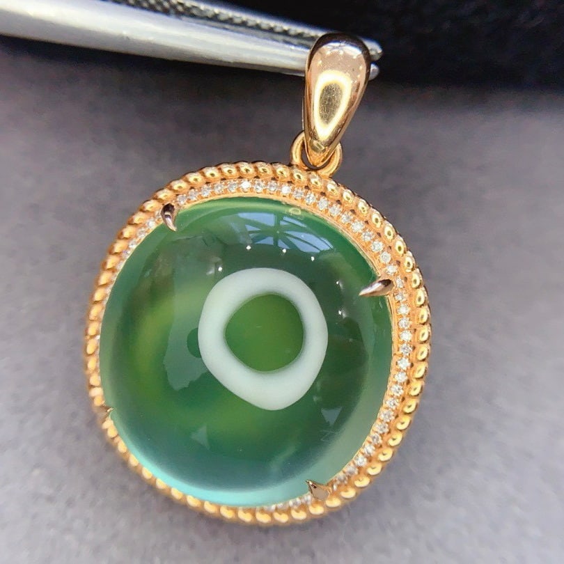 14k Gold 18.9 Ct Natural Prehnite & Diamond Pendant( Without Chain ) - 3