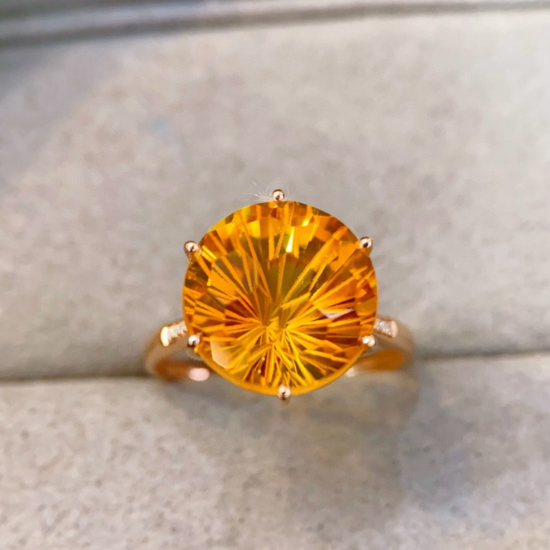 14k Gold 7.28 Ctw Natural Citrine & Diamond Ring: Ref:231073255 // gold content:14k gold // ring size:7. 25us // // main gemstone:citrine // shape:round // carat weight:7. 25ct // color:yellow // treatment:natural // cut grade:g // // adjacent