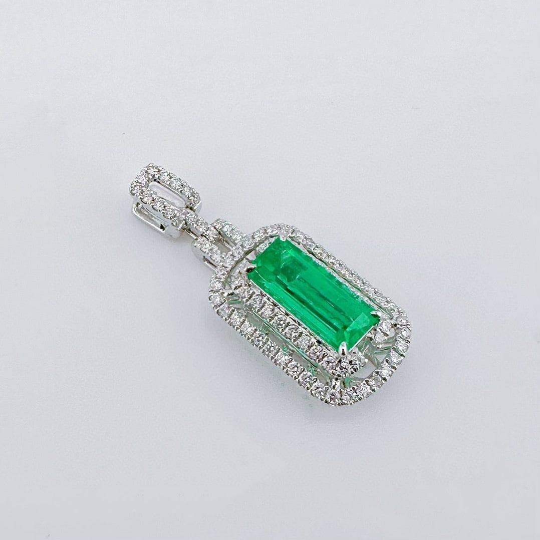 14k Gold 1.62 Ctw Natural Emerald & Diamond Pendant( Without Chain ) - 2