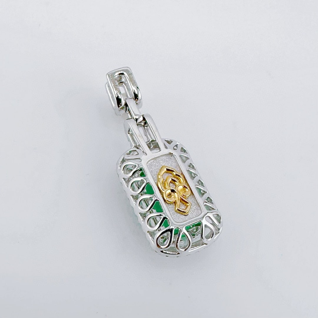 14k Gold 1.62 Ctw Natural Emerald & Diamond Pendant( Without Chain ) - 4