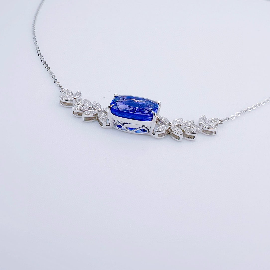 14k Gold 3.58 Ctw Natural Tanzanite & Diamond Necklace - 3