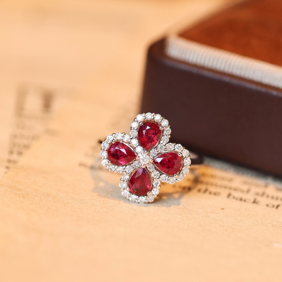14k Gold 1.98 Ctw Natural Ruby & Diamond Ring: Ref:231074047 // gold content:14k gold // ring size:7. 25us // // main gemstone:ruby // shape:pear // carat weight:1. 55ct // color:red // treatment:natural // // adjacent gemstone 2 : diamond //