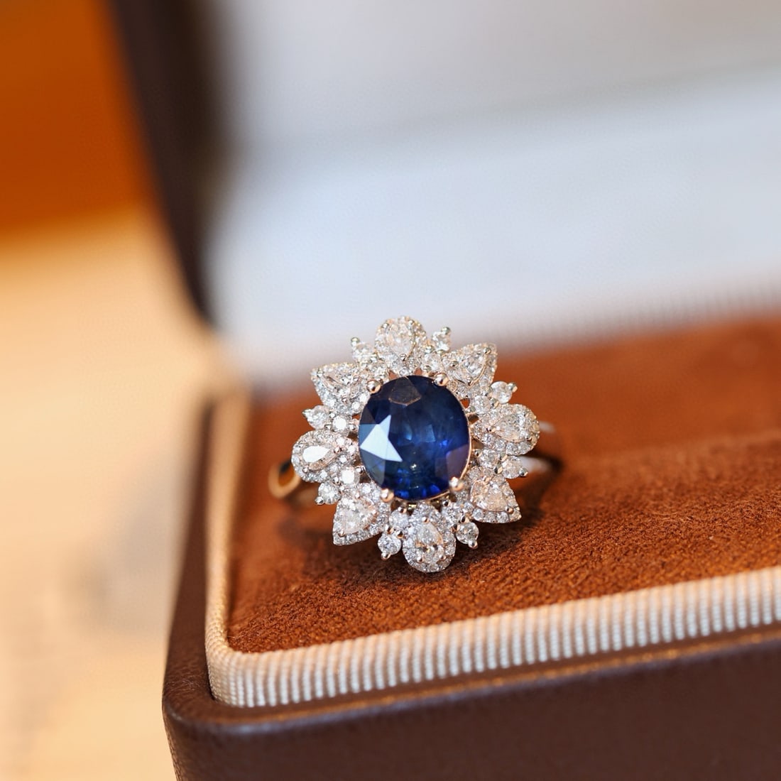 14k Gold 3.60 Ctw Natural Sapphire & Diamond Ring: Ref:231074054 // gold content:14k gold // ring size:7. 25us // // main gemstone:sapphire // shape:oval // carat weight:2. 90ct // color:blue // treatment:natural // // adjacent gemstone 2 : diamond