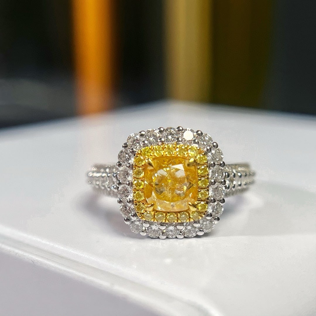 14k Gold 1.91 Ctw Natural Yellow Diamond & Diamond Ring/pendant( Without Chain ): Ref:231074067 // gold content:14k gold // ring size:7. 25us // // main gemstone:yellow diamond // shape:cushion // carat weight:1. 00ct // color:yellow // treatment:natural // // adjacent gemstone 2
