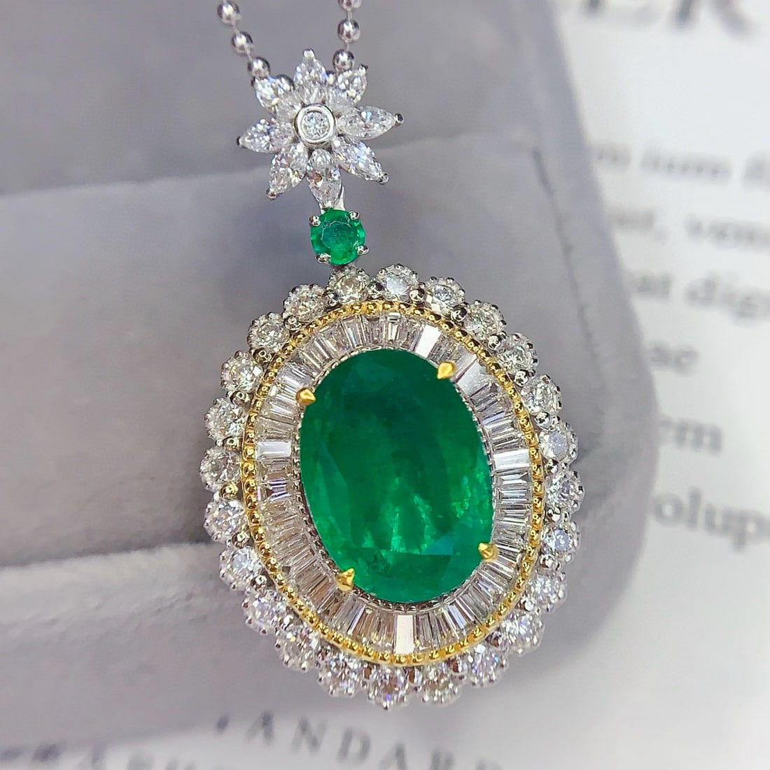 14k Gold 5 Ct Vivid Green Natural Emerald & Diamond Pendant( Without Chain ) - 5