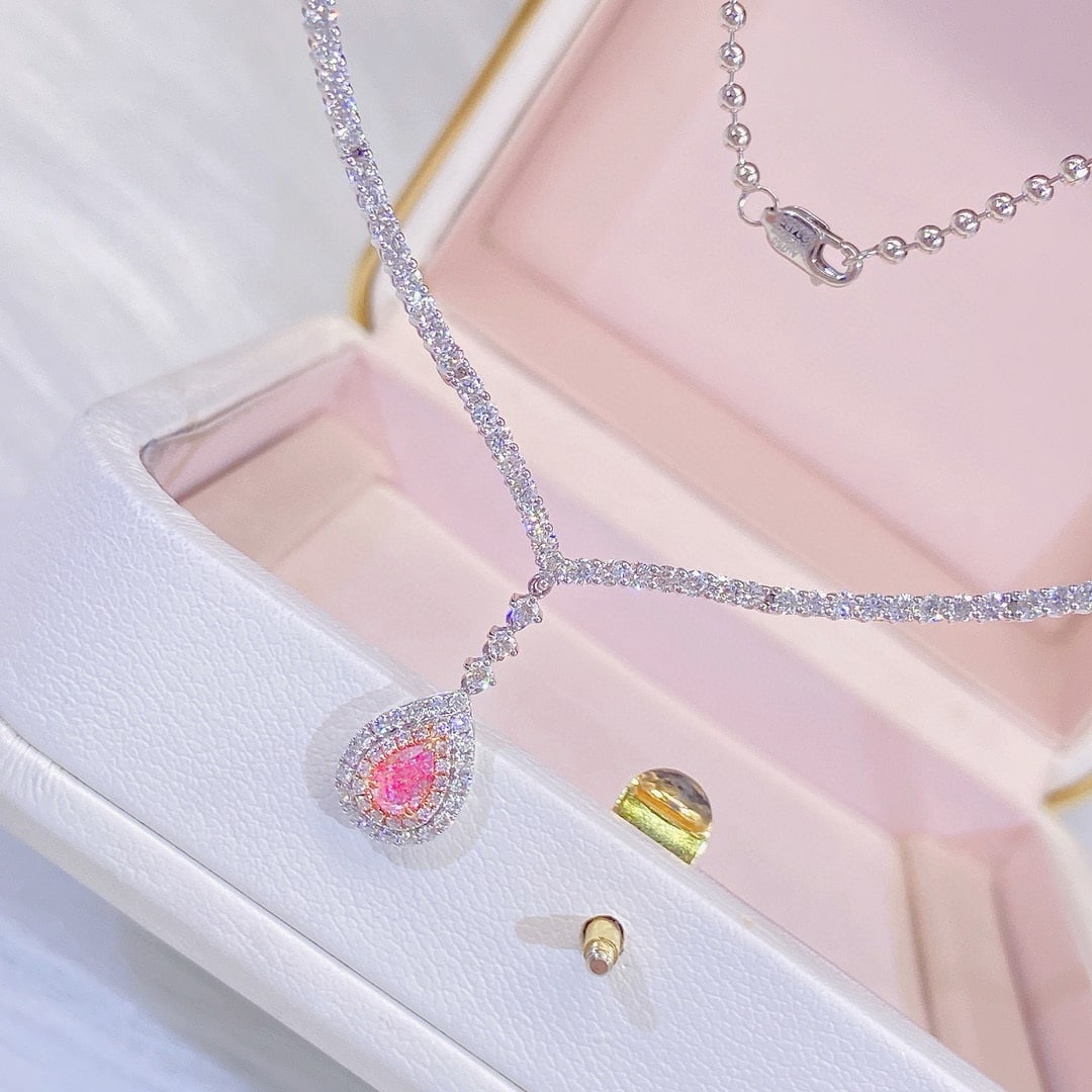 Gia Certified 14k Gold 1.78 Ctw Natural Pink Diamond & Diamond Necklace - 2