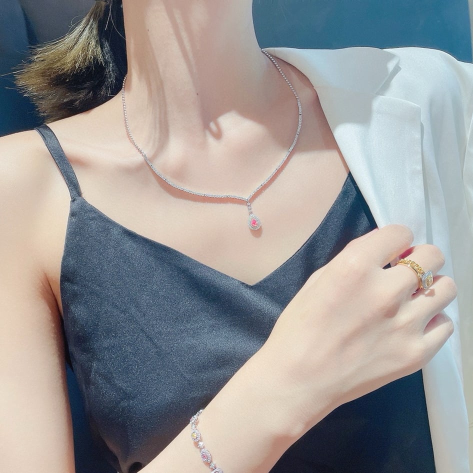 Gia Certified 14k Gold 1.78 Ctw Natural Pink Diamond & Diamond Necklace - 4