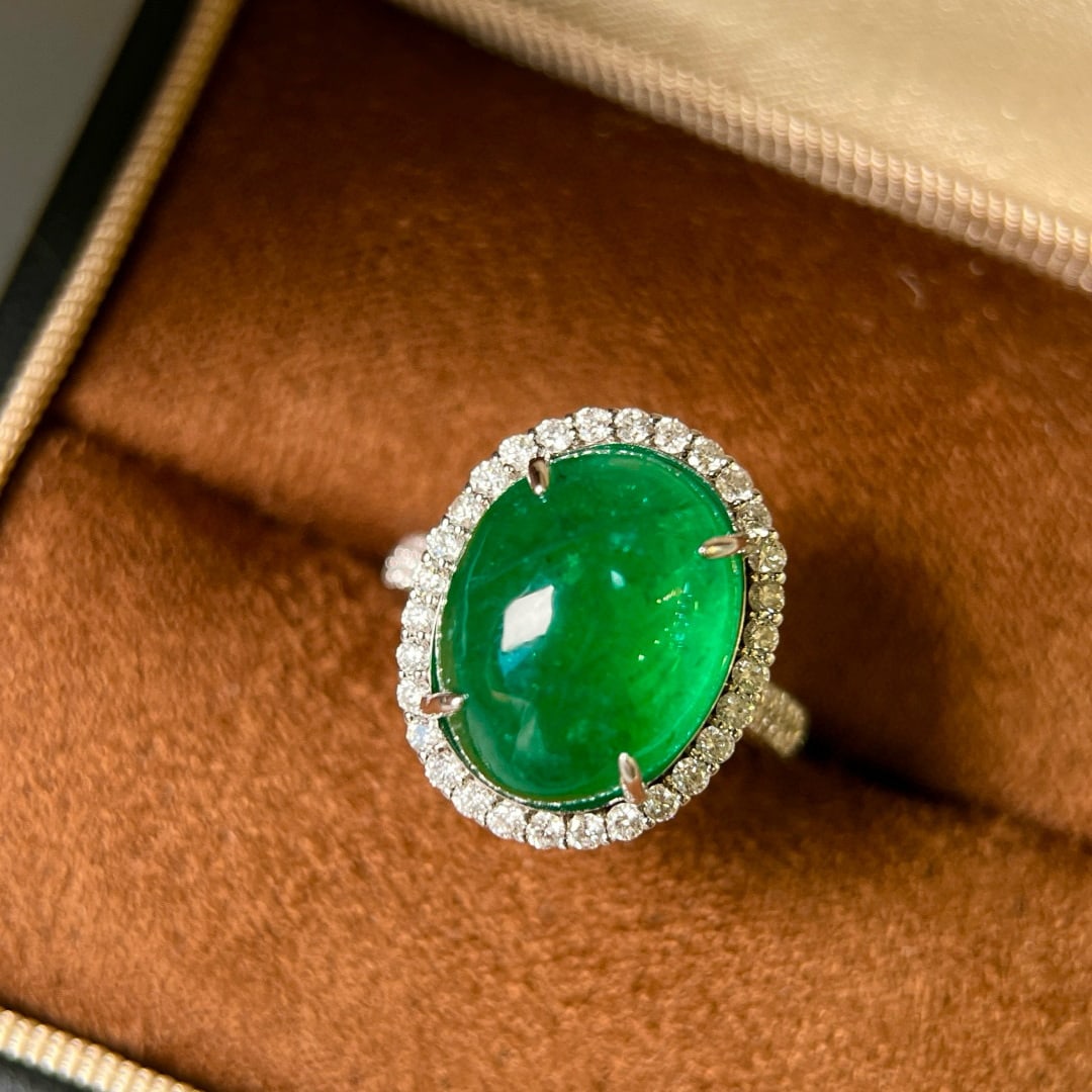 14k Gold 10.80 Ctw Vivid Green Natural Emerald & Diamond Ring/pendant( Without Chain ) - 2