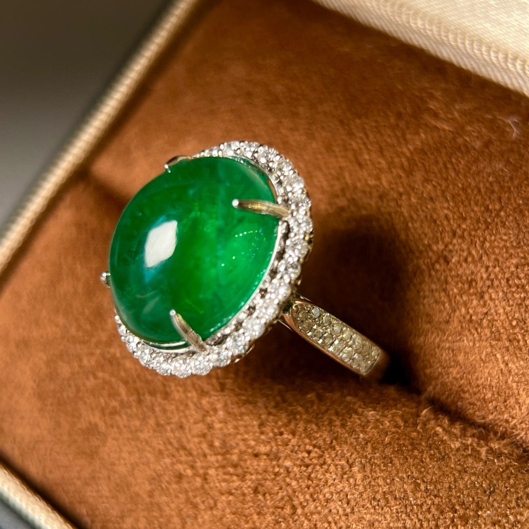 14k Gold 10.80 Ctw Vivid Green Natural Emerald & Diamond Ring/pendant( Without Chain ) - 3