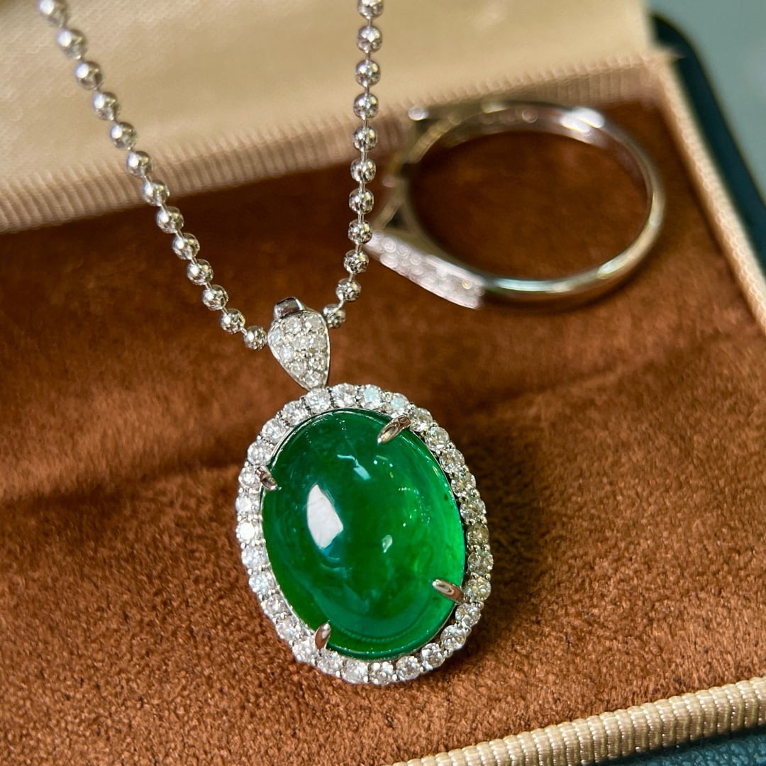 14k Gold 10.80 Ctw Vivid Green Natural Emerald & Diamond Ring/pendant( Without Chain ) - 6