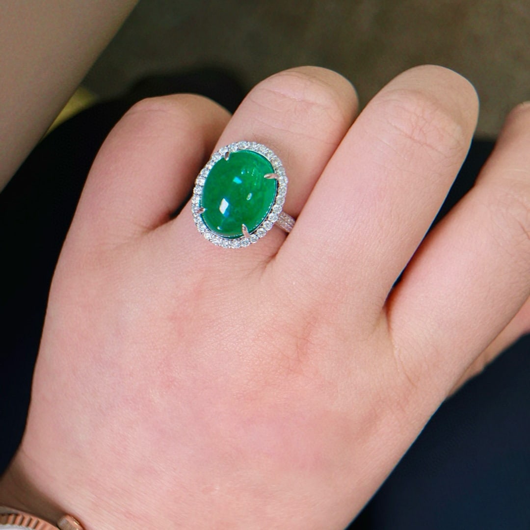 14k Gold 10.80 Ctw Vivid Green Natural Emerald & Diamond Ring/pendant( Without Chain ) - 7