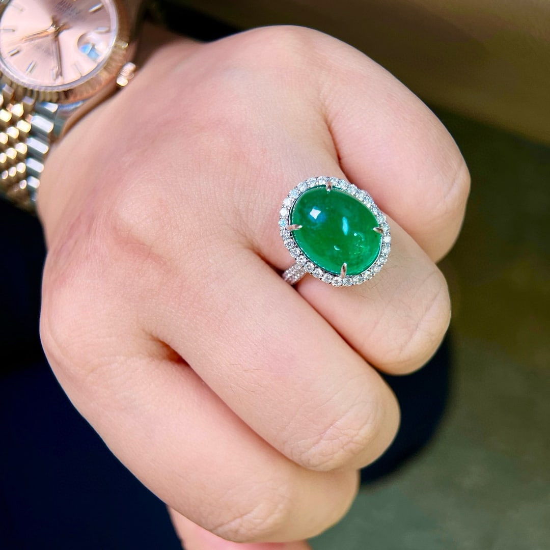 14k Gold 10.80 Ctw Vivid Green Natural Emerald & Diamond Ring/pendant( Without Chain ) - 8