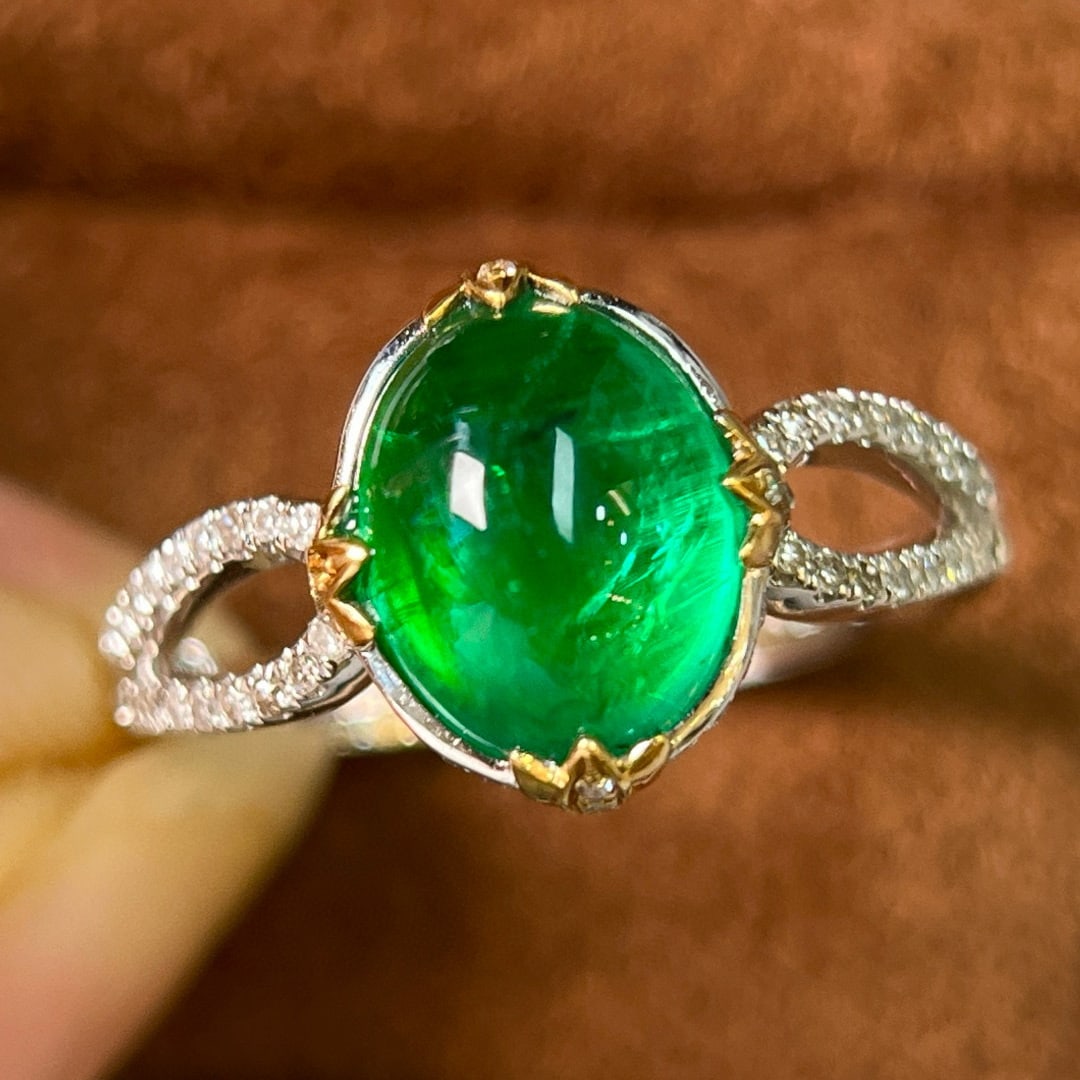 14k Gold 3.10 Ctw Vivid Green Natural Emerald & Diamond Ring - 5