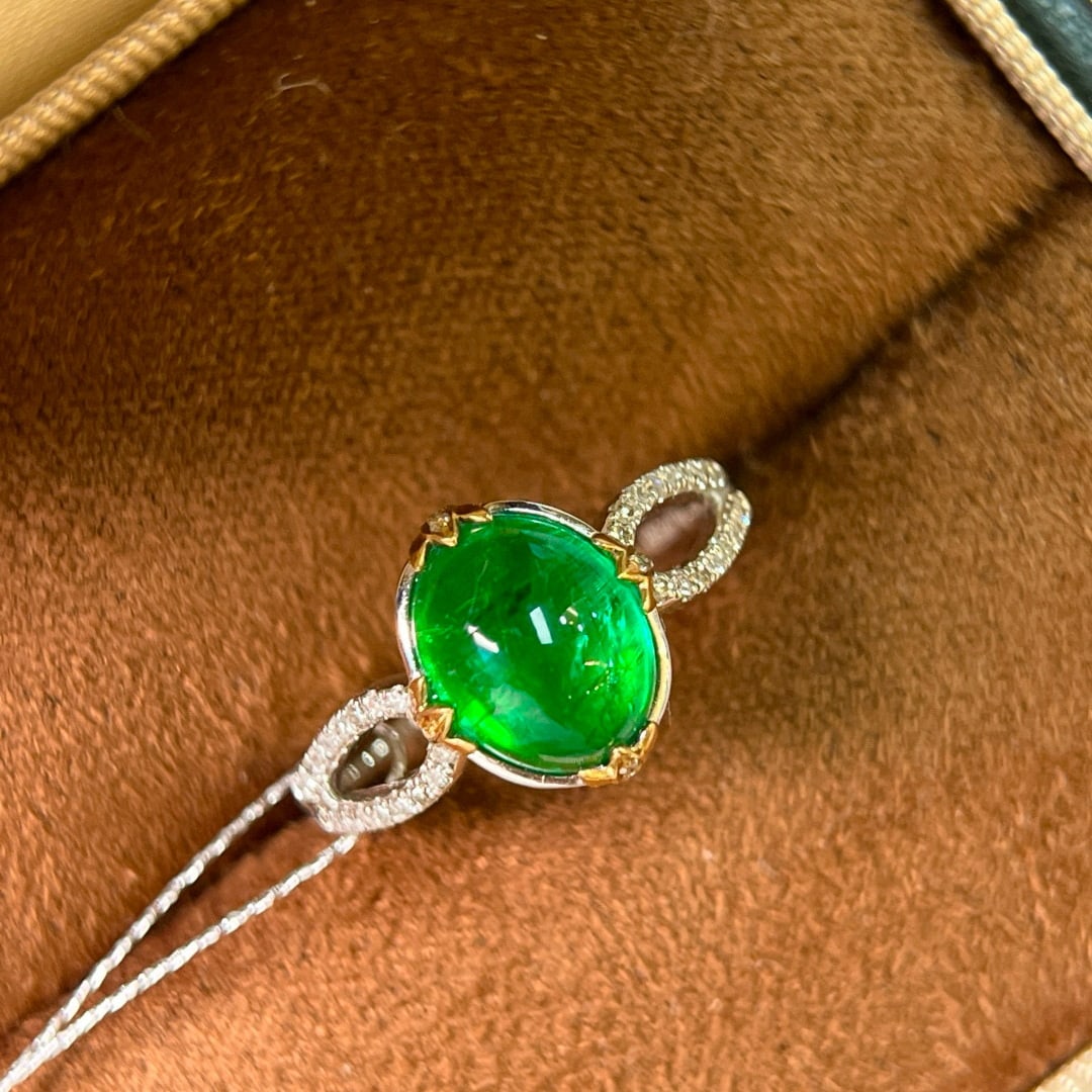 14k Gold 3.10 Ctw Vivid Green Natural Emerald & Diamond Ring - 6
