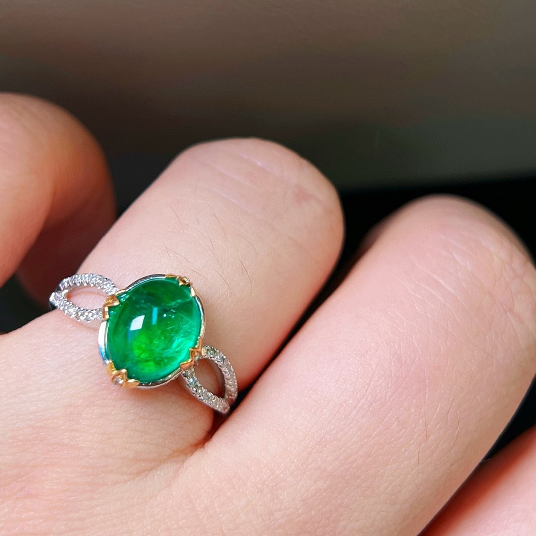 14k Gold 3.10 Ctw Vivid Green Natural Emerald & Diamond Ring - 7