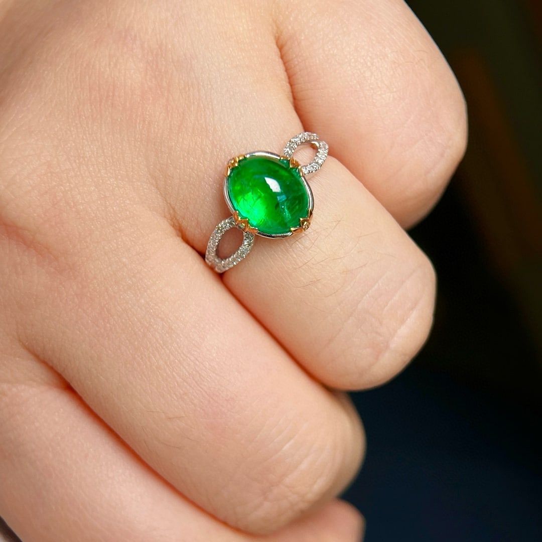 14k Gold 3.10 Ctw Vivid Green Natural Emerald & Diamond Ring - 8