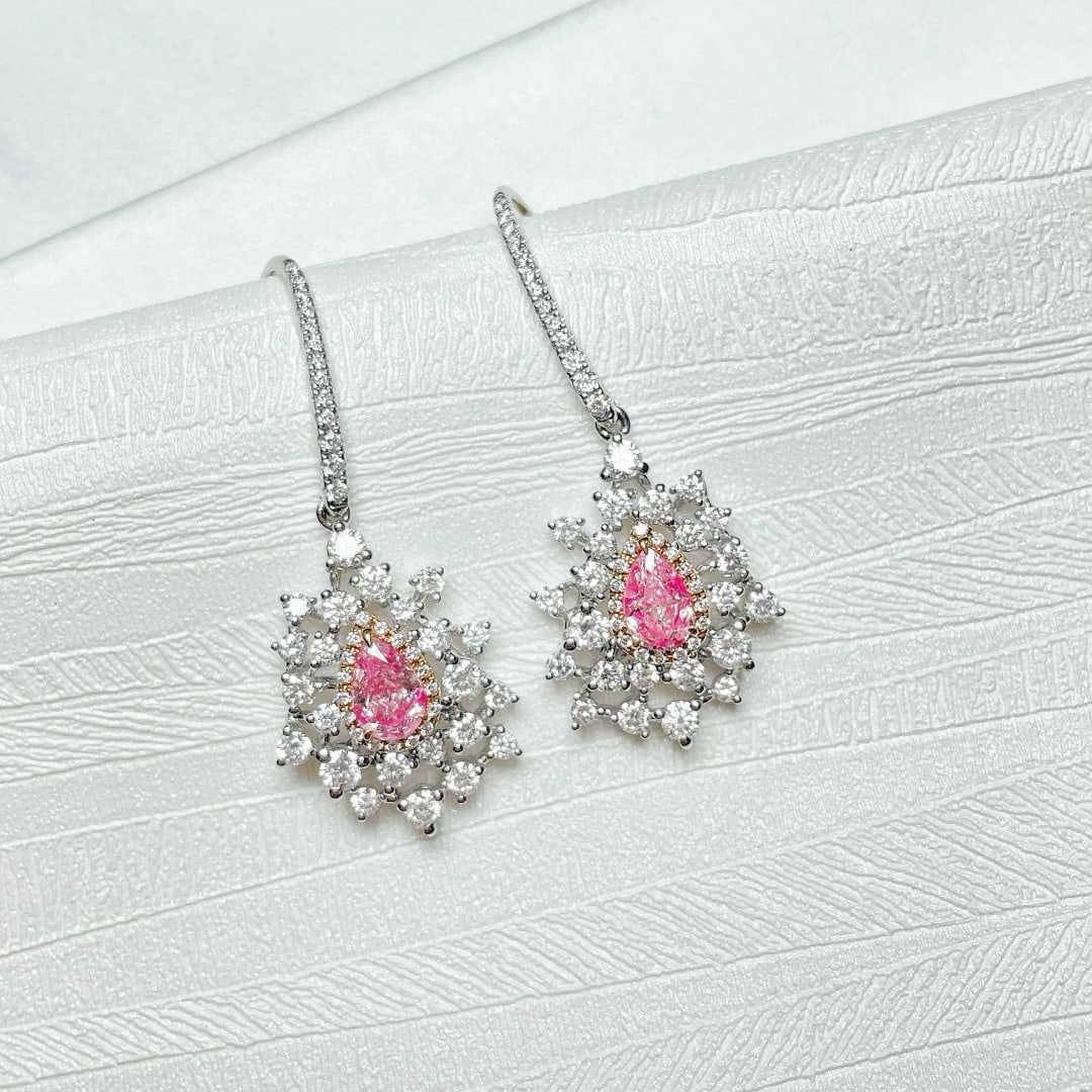 14k Gold 2.83 Ctw Natural Pink Diamond & Diamond Earrings: Ref:231074094 // gold content:14k gold // main gemstone:pink diamond // shape:pear // carat weight:1. 01ct // color:pink // treatment:natural // // adjacent gemstone 2 : diamond // shape:round //