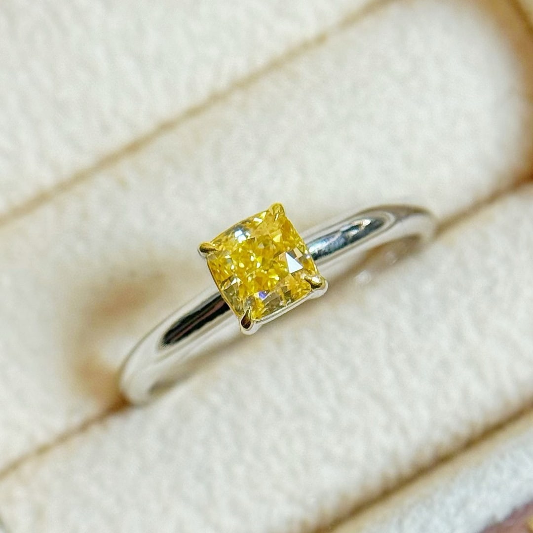 14k Gold 0.60 Ct Natural Yellow Diamond Ring: Ref:231074103 // gold content:14k gold // ring size:7. 25us // // main gemstone:yellow diamond // shape:cushion // carat weight:0. 60ct // color:yellow // treatment:natural //