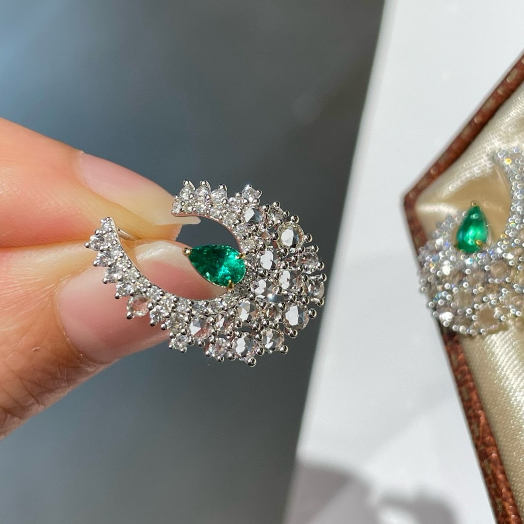 14k Gold 2.12 Ctw Vivid Green Natural Emerald & Sapphire Earrings - 2