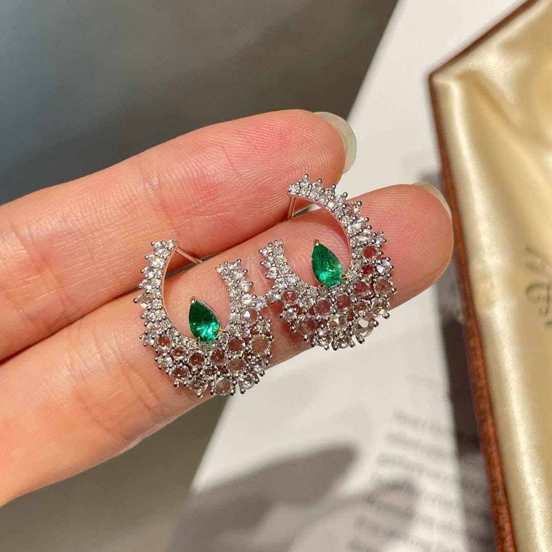14k Gold 2.12 Ctw Vivid Green Natural Emerald & Sapphire Earrings - 5