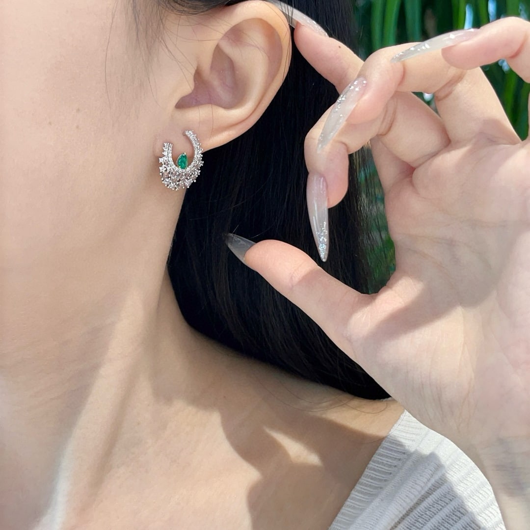 14k Gold 2.12 Ctw Vivid Green Natural Emerald & Sapphire Earrings - 6