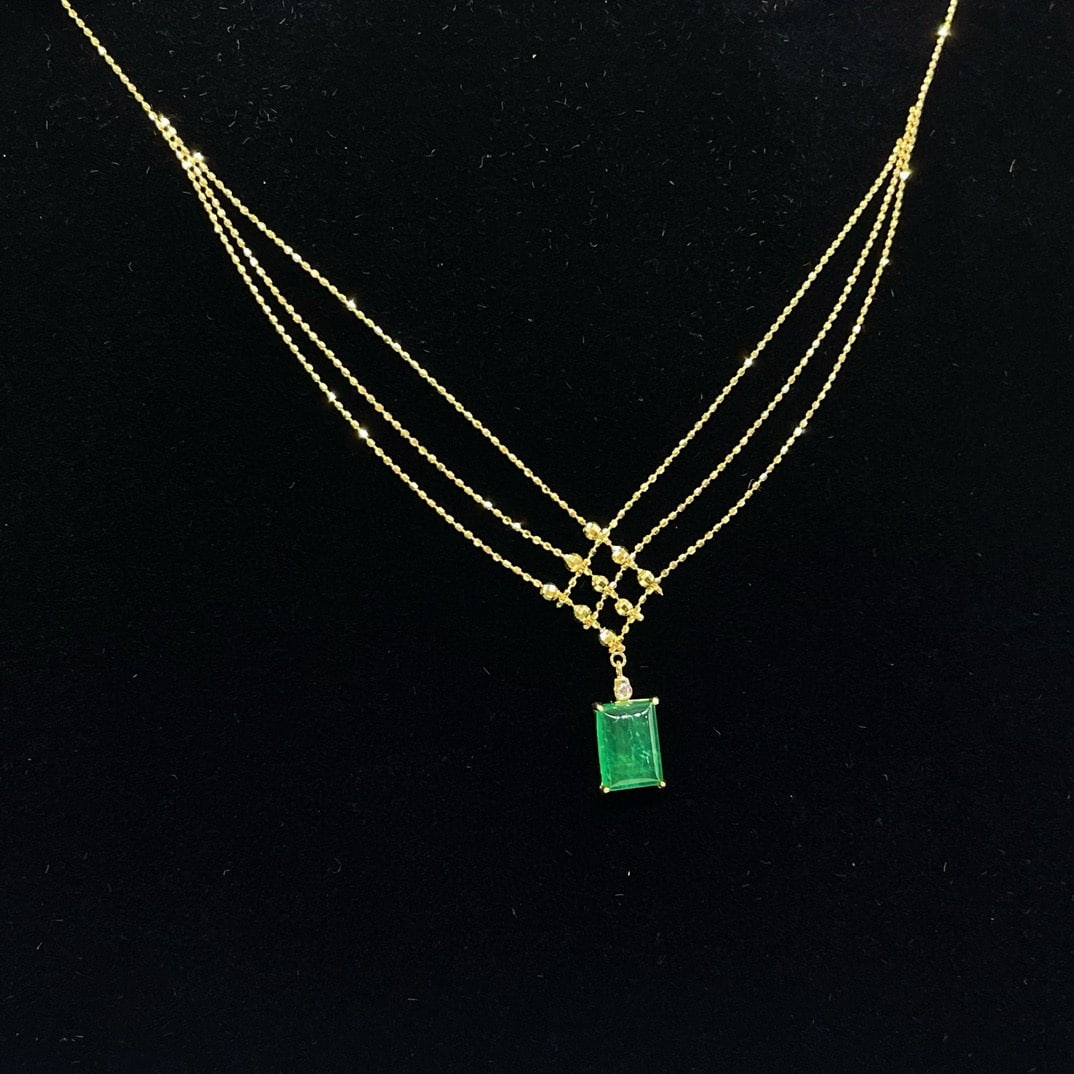 14k Gold 2.11 Ctw Natural Emerald & Diamond Necklace - 6