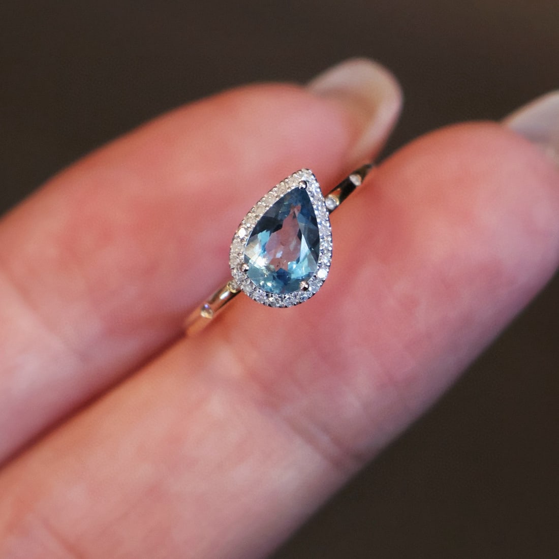 14k Gold 0.88 Ct Natural Aquamarine & Diamond Ring - 2