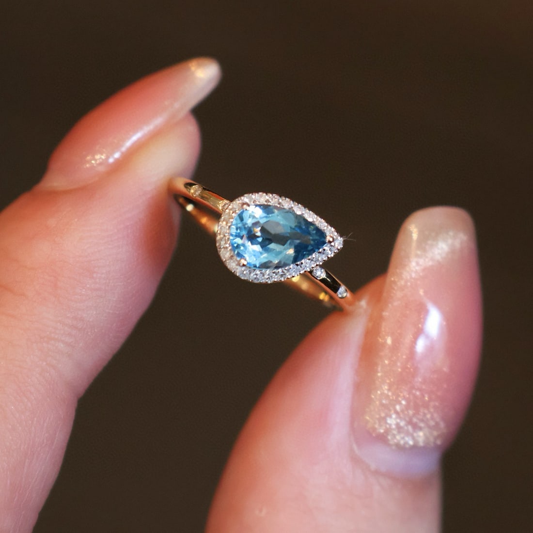 14k Gold 0.88 Ct Natural Aquamarine & Diamond Ring - 3