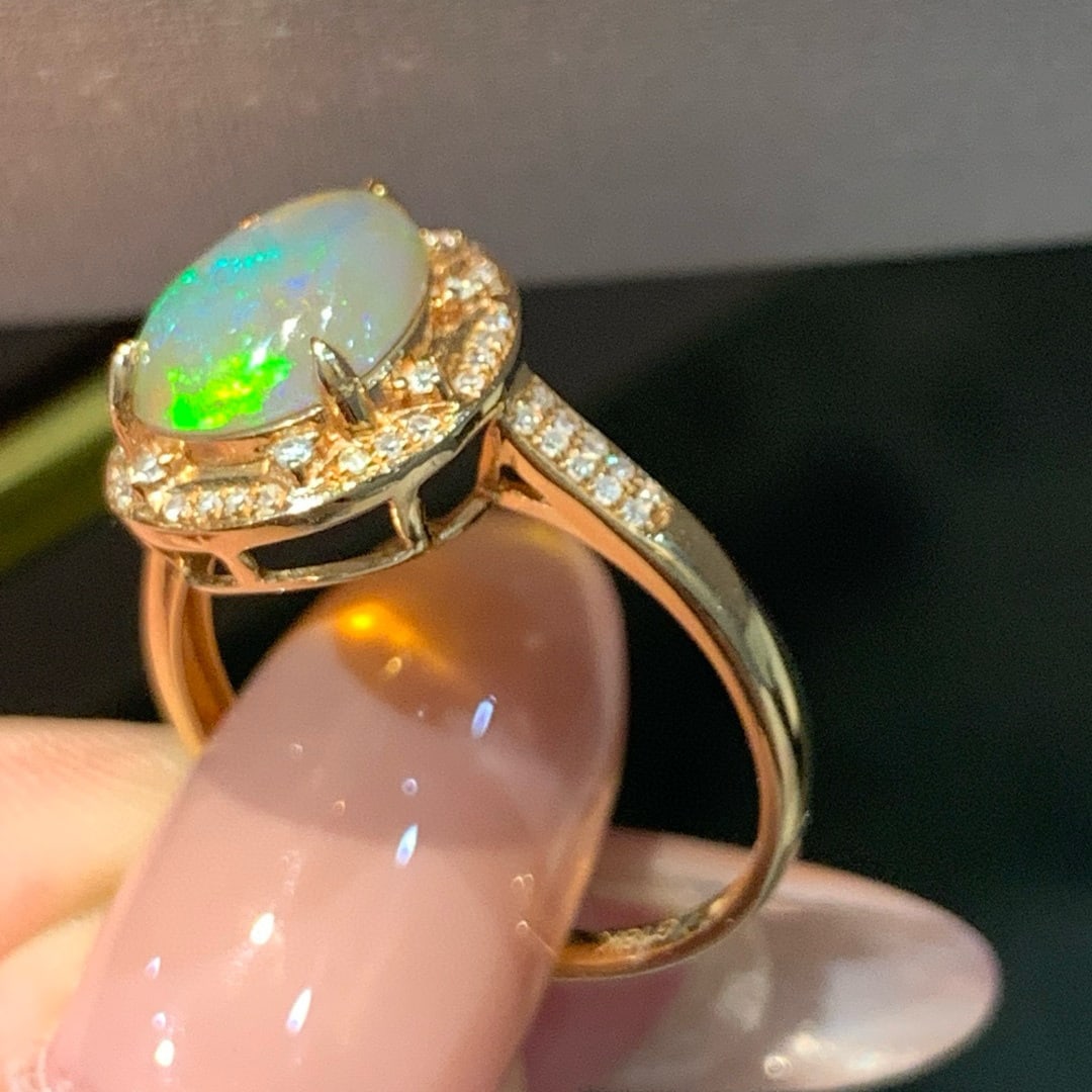 14k Gold 1.74 Ctw Natural Opal & Diamond Ring - 4